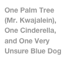 One Palm Tree (Mr. Kwajalein), One Cinderella, and One Very Unsure Blue Dog